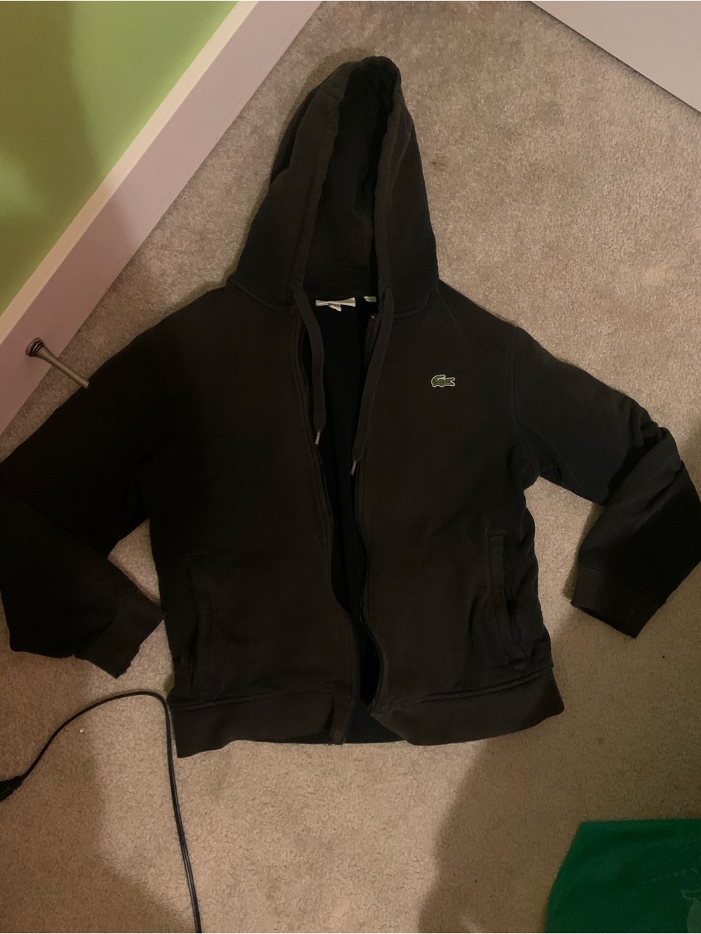 Lacoste Black Hooded Zip Jacket with Green Croc Logo